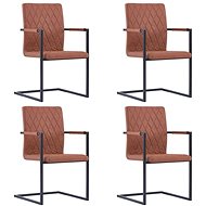 Cantilever dining chairs 4 pcs brown faux leather - Dining Chair