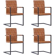 Cantilever dining chairs 4 pcs cognac artificial leather - Dining Chair