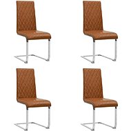 Cantilever dining chairs 4 pcs shiny brown faux leather - Dining Chair
