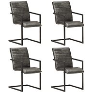 Cantilever dining chairs 4 pcs gray genuine leather - Dining Chair