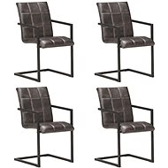Cantilever Dining Chairs 4 pcs Grey Genuine Leather - Dining Chair