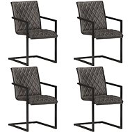 Cantilever dining chairs 4 pcs gray genuine leather - Dining Chair