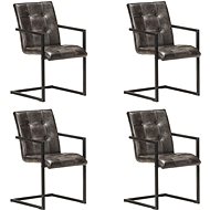 Cantilever dining chairs 4 pcs gray with genuine leather flap - Dining Chair