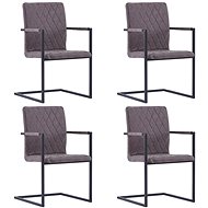 Cantilever dining chairs 4 pcs dark brown faux leather - Dining Chair