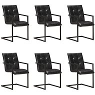 Cantilever dining chairs 6 pcs black genuine leather - Dining Chair
