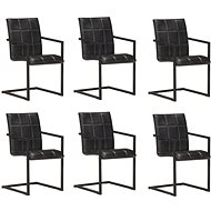 Cantilever dining chairs 6 pcs black genuine leather - Dining Chair