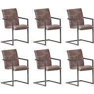 Cantilever dining chairs 6 pcs brown genuine leather - Dining Chair