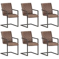 Cantilever dining chairs 6 pcs brown genuine leather - Dining Chair
