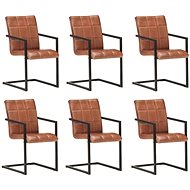 Cantilever Dining Chairs 6 pcs Brown Genuine Leather - Dining Chair