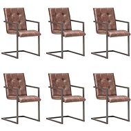 Cantilever Dining Chairs 6 pcs Brown with Genuine Leather - Dining Chair