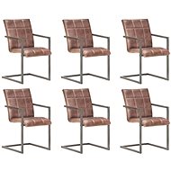 Cantilever Dining Chairs 6 pcs Brown Genuine Leather - Dining Chair