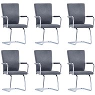 Cantilever Dining Chairs 6 pcs Suede Grey Faux Leather - Dining Chair