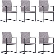 Cantilever Dining Chairs 6 pcs Light Grey Faux Leather - Dining Chair