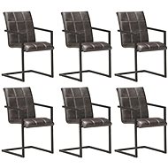 Cantilever dining chairs 6 pcs gray genuine leather - Dining Chair
