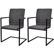 Cantilever dining chairs 2 pcs gray faux leather - Dining Chair