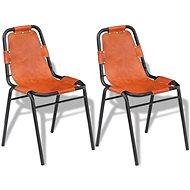 Dining chairs 2 pcs brown genuine leather - Dining Chair