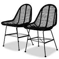Dining chairs 2 pcs black natural rattan - Dining Chair