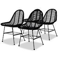 Dining chairs 4 pcs black natural rattan - Dining Chair