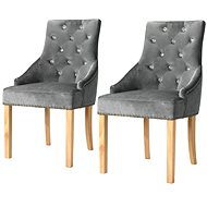 Dining chairs 2 pcs silver solid oak wood and velvet - Dining Chair