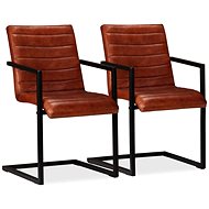 Dining chair 2 pcs brown genuine leather - Dining Chair