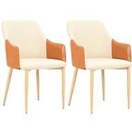 Dining chairs 2 pcs brown and cream textile - Dining Chair
