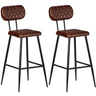 Bar stools 2 pcs brown genuine leather - Bar Stool