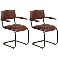 Dining chair with armrests 2 pcs brown genuine leather - Dining Chair