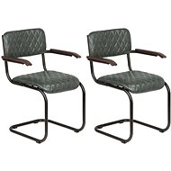Dining chair with armrests 2 pcs gray genuine leather - Dining Chair