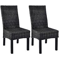 Dining chairs 2 pcs black rattan cube and mango wood - Dining Chair