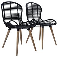 Dining chairs 2 pcs black natural rattan - Dining Chair
