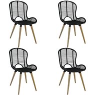 Dining chairs 4 pcs black natural rattan - Dining Chair