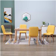 Dining chairs 4 pcs yellow textile and solid oak wood - Dining Chair