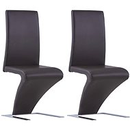 Dining chair with zigzag design 2 pcs brown faux leather - Dining Chair