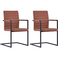 Cantilever dining chairs 2 pcs brown faux leather - Dining Chair