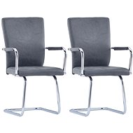 Cantilever dining chairs 2 pcs suede gray faux leather - Dining Chair
