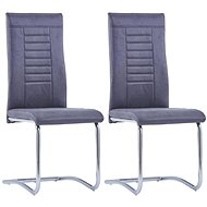 Cantilever dining chairs 2 pcs gray faux suede leather - Dining Chair