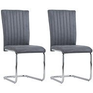 Cantilever dining chairs 2 pcs gray artificial brushed leather - Dining Chair