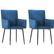 Dining chair with armrests 2 pcs blue velvet - Dining Chair