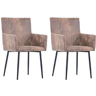 Dining chair with armrests 2 pcs brown faux brushed leather - Dining Chair
