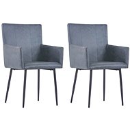 Dining chair with armrests 2 pcs gray faux brushed leather - Dining Chair