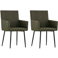 Dining chair with armrests 2 pcs brown textile - Dining Chair