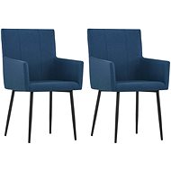 Dining chair with armrests 2 pcs blue textile - Dining Chair