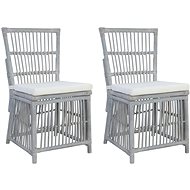 Dining chair with cushions 2 pcs gray natural rattan - Dining Chair