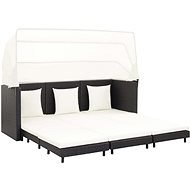 3-Seater Pollyrattan Sofa Bed with Canopy, Black, 46075 - Garden Sofa