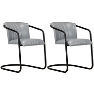 Dining chair 2 pcs gray genuine leather - Dining Chair