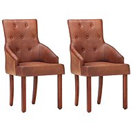 Dining chair 2 pcs brown genuine goat leather - Dining Chair