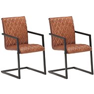 Cantilever dining chairs 2 pcs brown genuine leather - Dining Chair