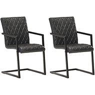 Cantilever dining chairs 2 pcs black genuine leather - Dining Chair