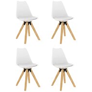 Dining chairs 4 pcs white PP and solid beech wood - Dining Chair