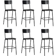 Bar Stools 6 pcs, Black, Solid Plywood and Steel - Bar Stool